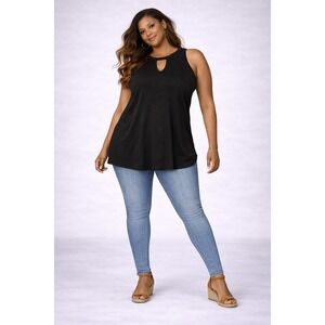 Maurices XL Black Mock Neck Keyhole Sleeveless Tank Top Stretch Rayon Blend